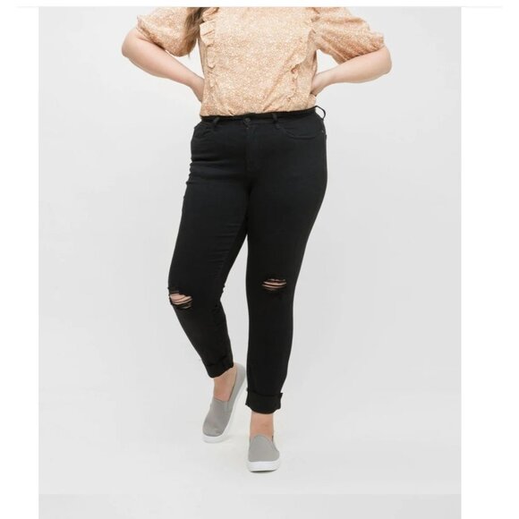 Judy Blue Jeans Black Mid-Rise Distressed Slim Fit JB88137 Size 13/31 - Picture 1 of 10